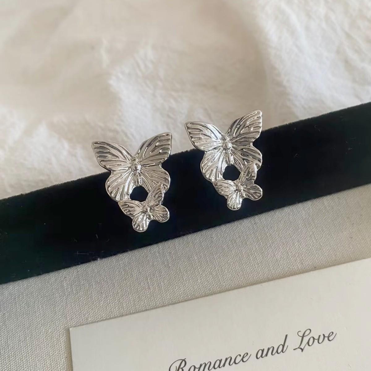 French Exquisite Metal Butterfly Stud Earrings