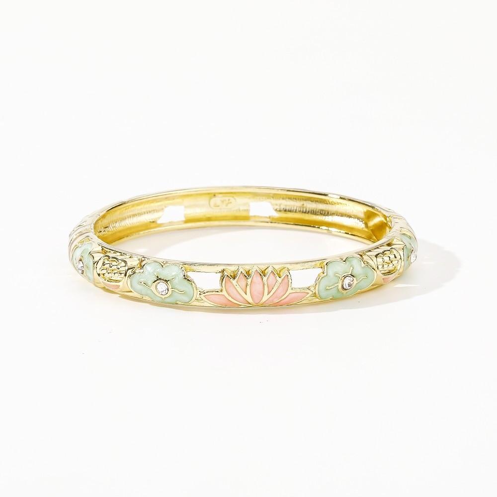 

Lotus Floral Chinese Flower Bangle Enamel Women s Hand Bracelet Vintage Cloisonne Bangle Ladies розовый/зелёный
