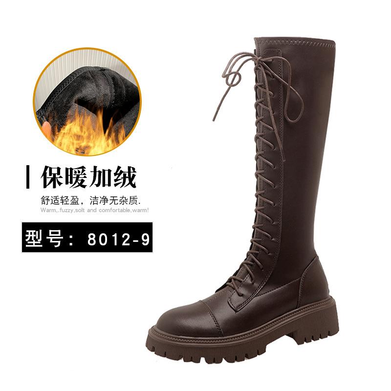 Leather platform-soled Martin boots lace-up knight boots British style heightening boots lace-up round head platform women's boots