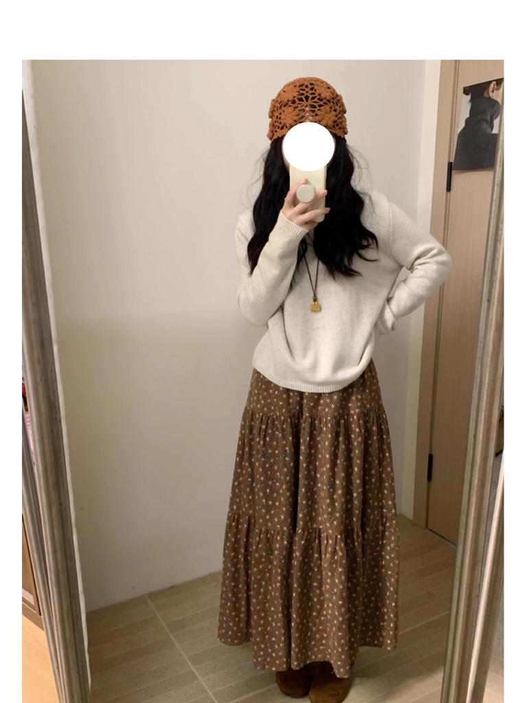 Women's Autumn 2025 Elastic Waist Floral Print Midi Skirt - Soft, Loose, Versatile Over-the-Knee Skirt