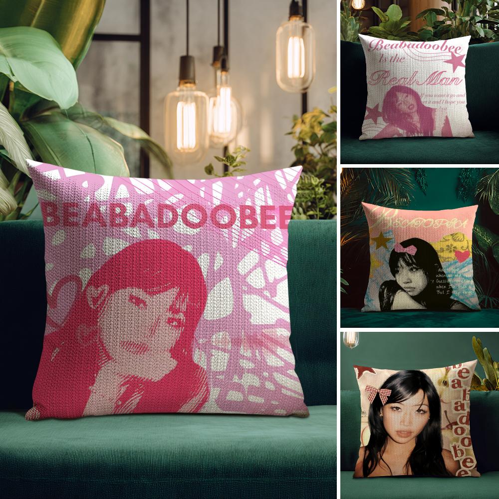 BBeabadoobee Singer Cushion Cover Natural Linen Pillow Case DoubleSided Print Decorative Sofa Pillowcase Home Decor Gift