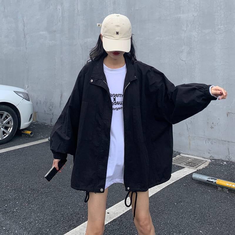 Women Solid Drawstrings Harajuku Leisure Streetwear Chic Zipper Outwear Jackets