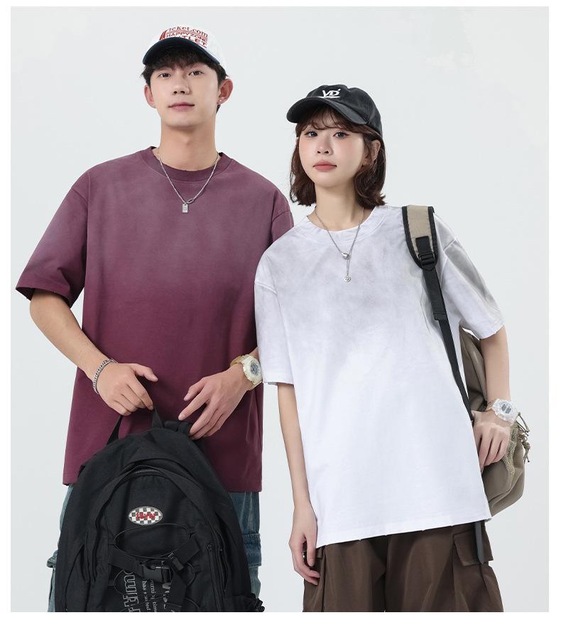 Men's Trendy Distressed Washed Short Sleeve T-Shirt - Loose Fit, Drop Shoulder, Ideal for Summer and Couples