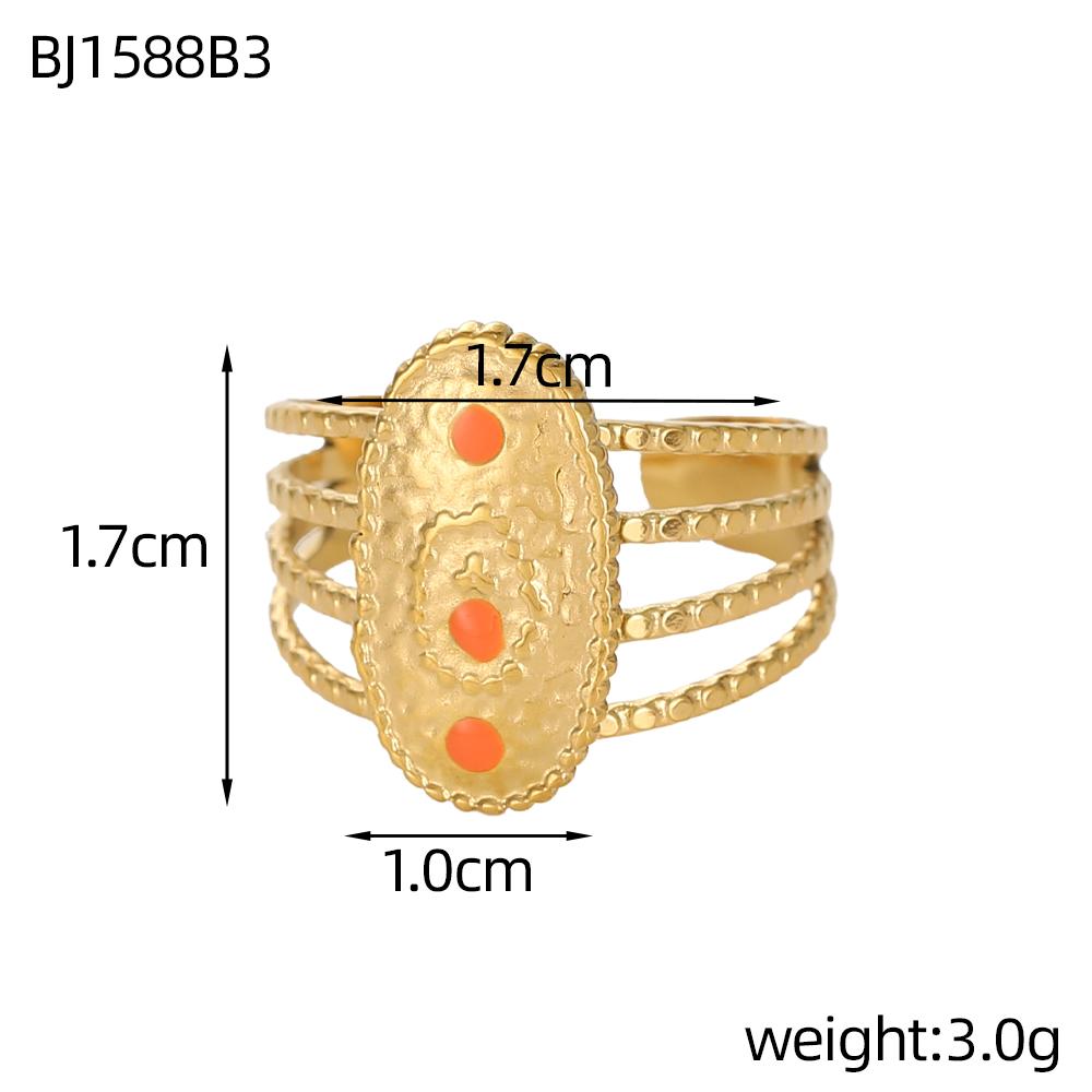 CARLIDANA Vintage Style colorful Natural Stone Open Adjustable Ring Stainless Steel Geometry Female Rings Jewelry Party Gift