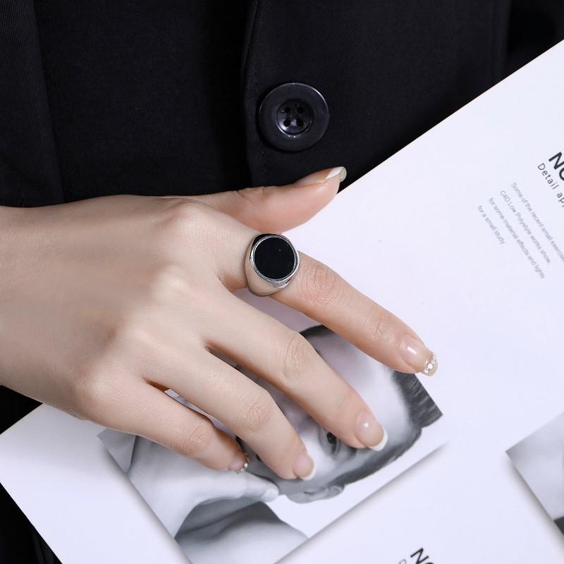 Adjustable Open Ring Men Women Minimalist Geometric Round Resin Inlay Copper Band Vintage Chic Fashion Jewelry