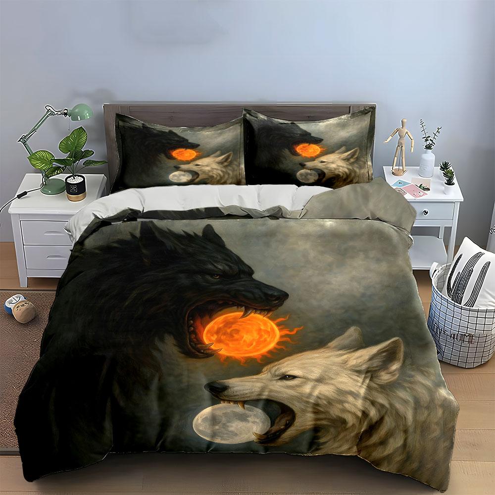 "Mitologia del Lupo Sole e Luna" Squisito set da letto a tre pezzi regalo per bambini e adulti