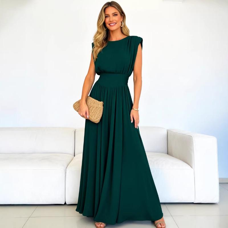 New ebaye hot sale pleated dress long dress waist dress dress