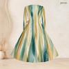 Plus Size Women Square Neck Long Sleeve Printed Navy Blue A Line Dress With Belt