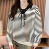 Navava Women S Long Sleeve Ribbon Stripe SweatShirt Nt3040