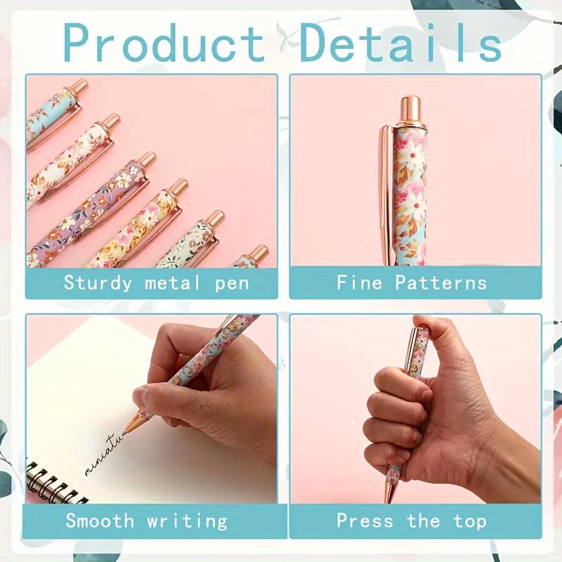24/12/6pcs Flower Art Pens, Flower Ballpoint Pens, Metal Extendable Bullet Shaped 1.0 Black Ink Pens Diary Gifts, School Offices