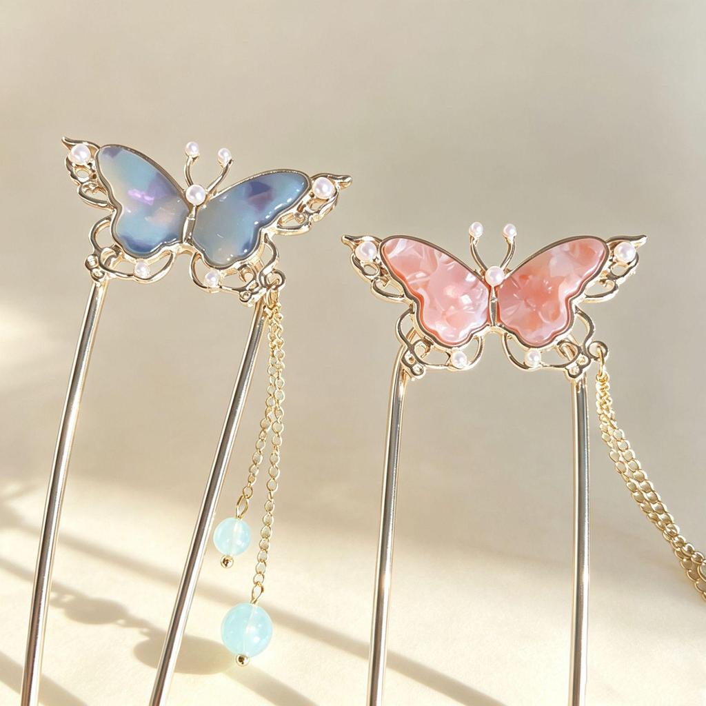 Butterfly U-Shaped Xiuhe Hairpin - Ancient Style High-End Wooden Hair Accessory