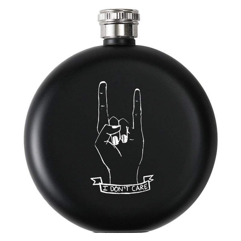 Black Stainless Steel Hip Flask Portable 5oz Round Wine Pot Laser Print Business Gift