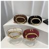 Retro Metal Handle Round Faux Leather Clutch Bag Vintage Chain Crossbody Purse for Women