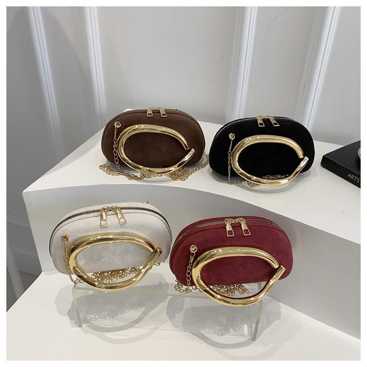 Retro Metallgriff Runde Kunstleder Clutch Tasche Vintage Kette Umhängetasche für Damen