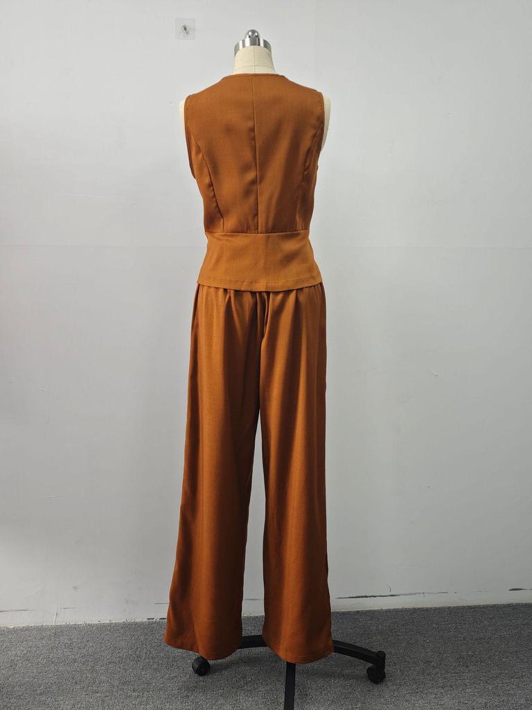 Elegant Women's V-neck Vest & Long Pants Summer Two-piece Set