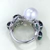 Xiancan 023 S925 Silver 12mm Shell Pearl Ring with Simulated Emerald, Women's European & American Style
