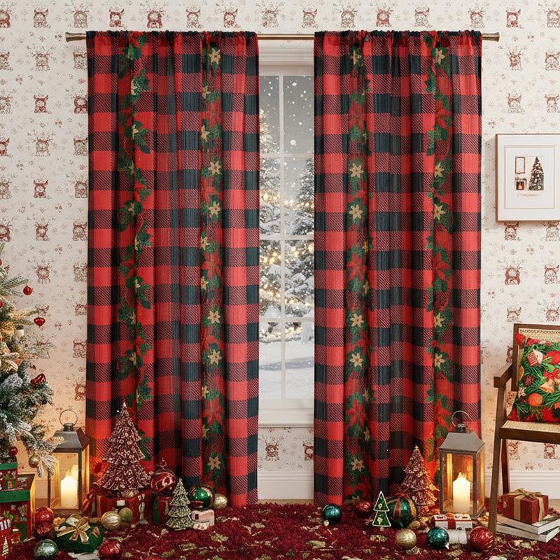 Crăciun Cortine Americane Cortine de Ușă Cortine Finisate cu Moș Crăciun Decorare Fără Găurire Cortine Finisate Ferestre Mari
