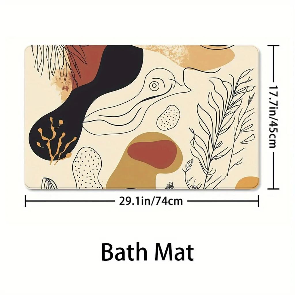 4pcs Fashionable and simple Unique Abstract Art High Quality Shower Curtain and Non-Slip Absorbent Bath Mat Set for Modern