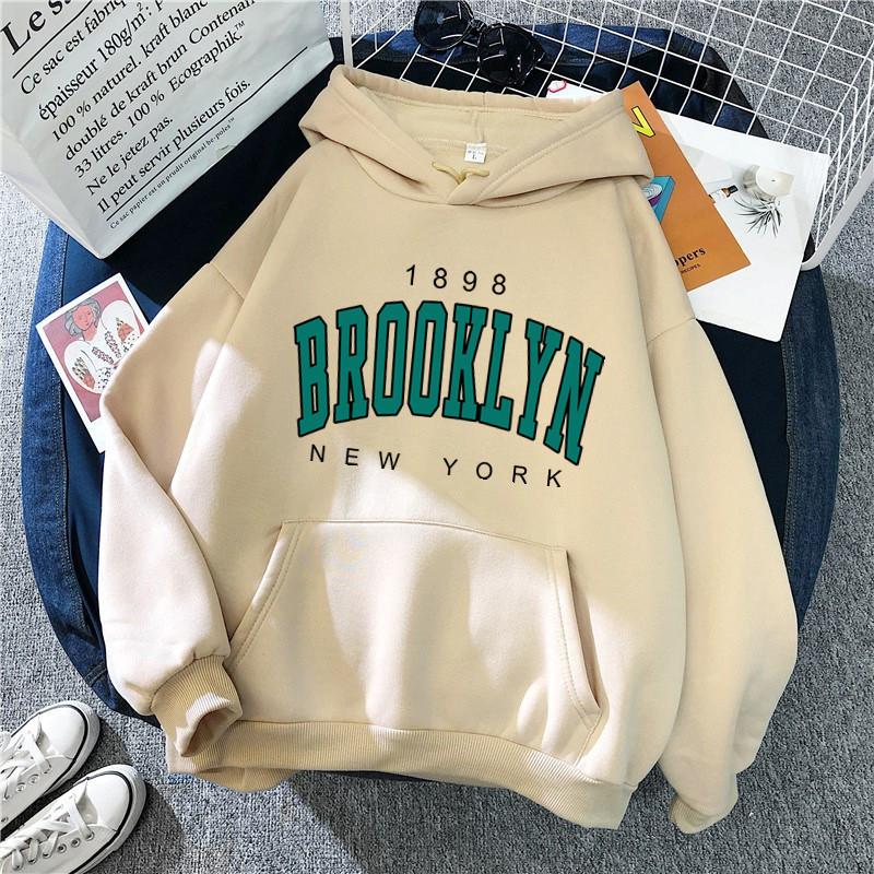 Autumn and Winter Fleece Loose Women's Sweater Hoodie Hot Sale Brooklyn Printed Couple Pullover Sweatshirt
