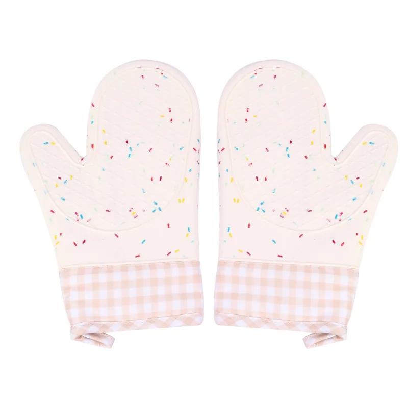 Silicone Insulated Gloves Long Scalding and Anti-Slip Kitchen Gloves Plus Cotton Thickened Baking Silicone Gloves