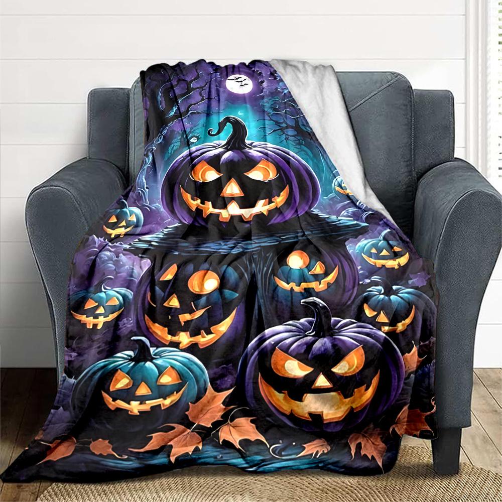 1pc Halloween Pumpkins Blanket Lightweight Flannel Blanket Throw Blanket For Sofa, Bed, Travel, Camping Yy2509026213