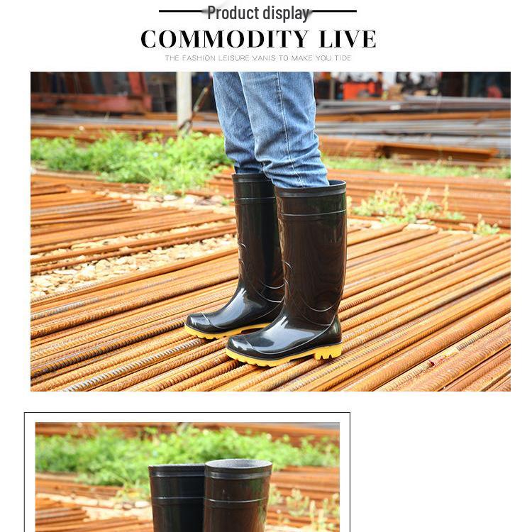 Men's Black Non-Slip Wear-Resistant High-Top Construction Rubber Rain Boots