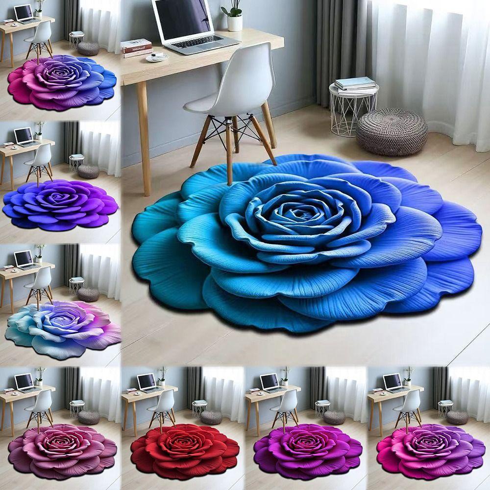 Non-slip Peony Floor Mat Special-shaped Bathroom Floor Mat  for Living Room Tea Table Bedside