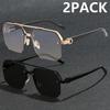 2PCs semi-rimless Stylish glasses for men and women-zinc alloy frame PC lenses perfect for summer parties casual streetwear
