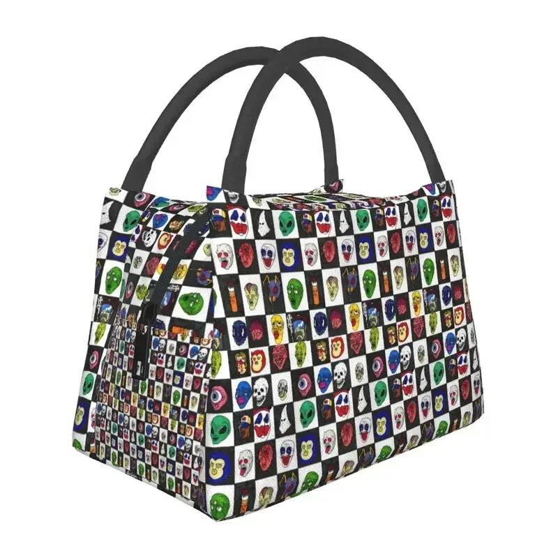 Cute Checkerboard Cat Pattern Thermal Insulated Lunch Bags Women Checkered Lunch Tote for Outdoor Picnic Storage Meal Food Box