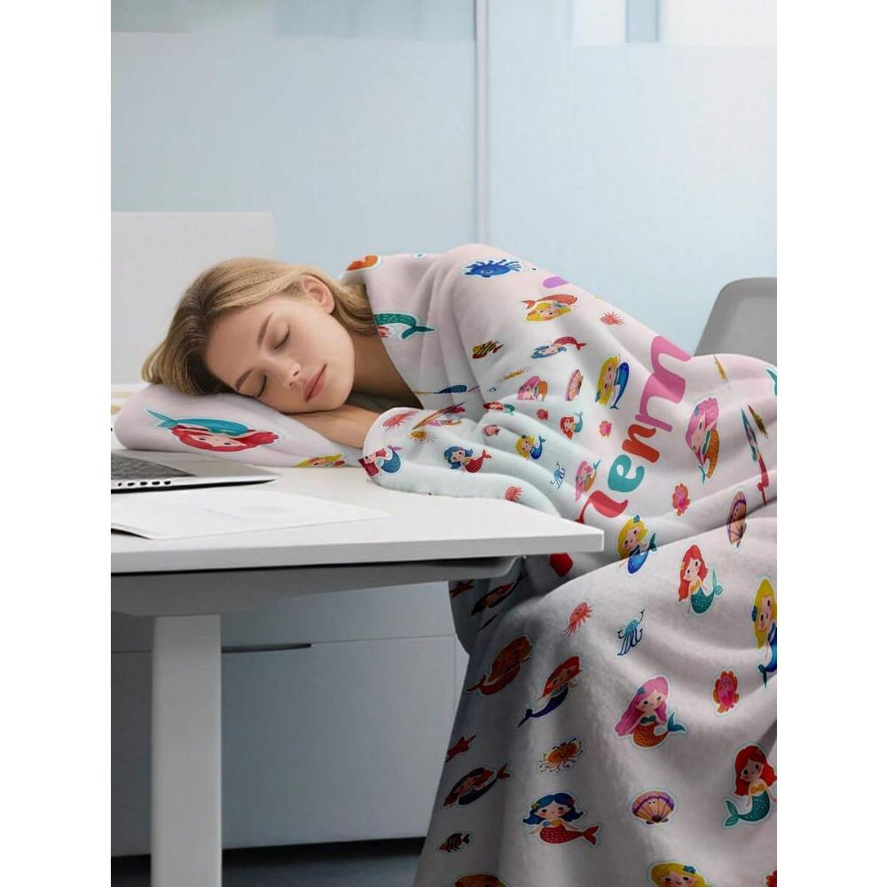 1 Piece Of Personalized Name Custom Blanket Cartoon Cute Icon Flannel Blanket Comfortable Soft And Warm Suitable For All Ages