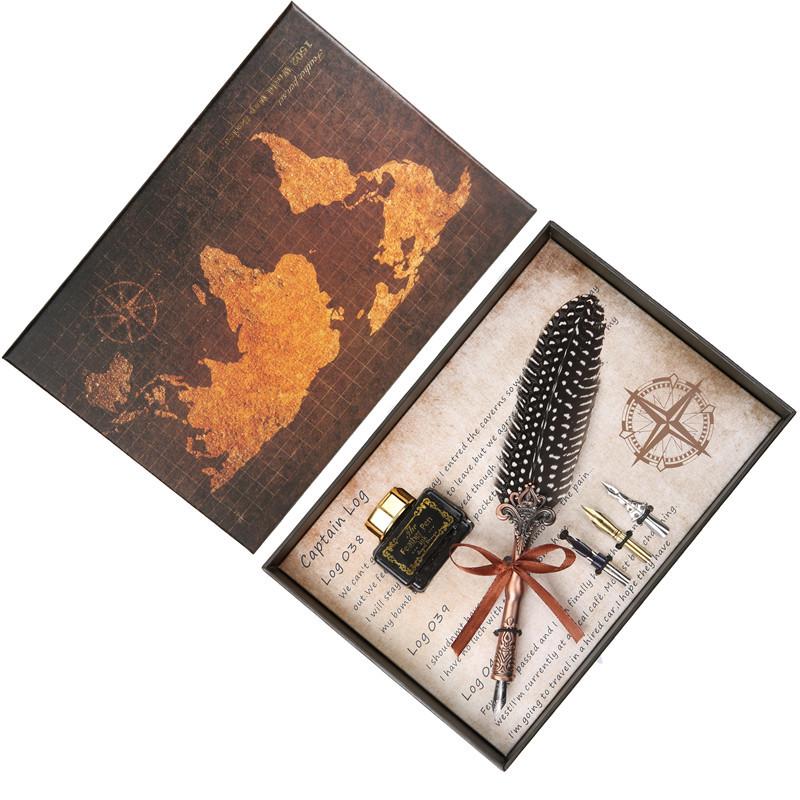 Factory Manufacturer European-style Retro Punk Style Gear Feather Pen Set wings Feather Pen Set