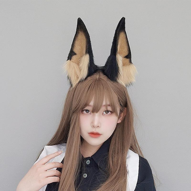 Neues Schwarzbraunes Tier Kunstfell Wolfsohren Stirnband Flauschiger Plüsch Dobermann Hund Haarreif Lolita Maskenball Halloween Cosplay Requisiten