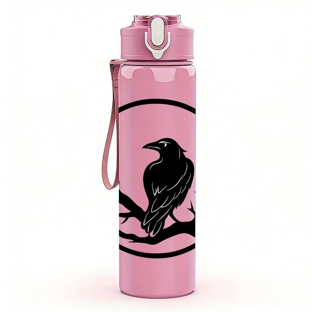 1PC Crow Branch Circle Art 750ml Color Plastic Sports Water Bottle Leakproof Flip Straw Lid Suitable for Sports Office Home Use