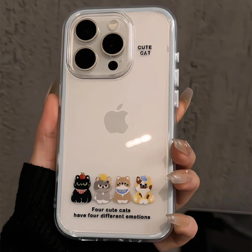 Simple Four Puppies and Kittens Are Suitable for Apple iPhone16/17 Mobile Phone Case 14 Cute 15 2-in-1 12/13