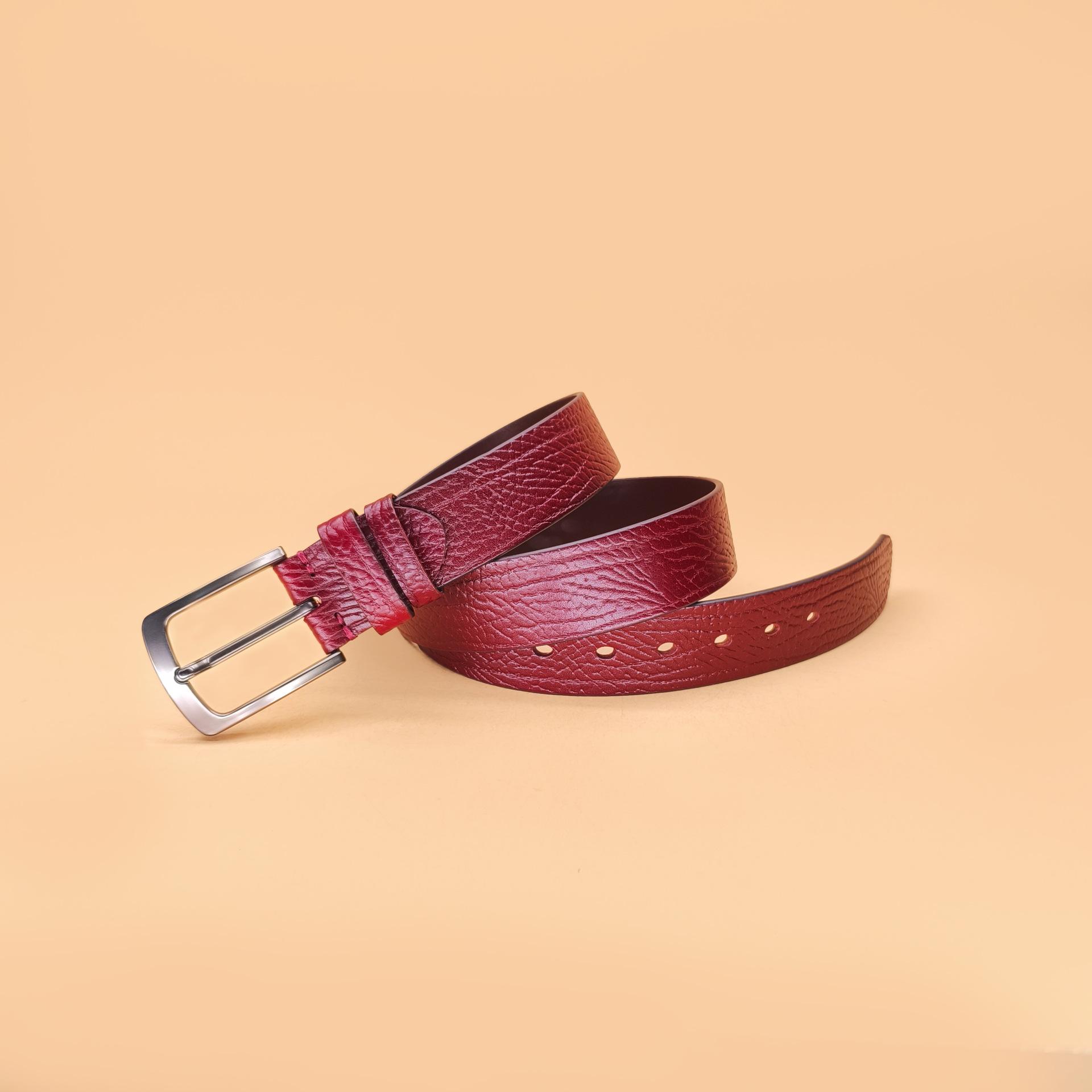 

Мужской ремень, тисненый кожаный край, пряжка, ремень 110cm-130cm тёмно-рыжий