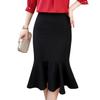 Women's Black Mid-Length Fishtail Skirt, Professional A-Line for a Fashionable, Slim High-Waist Look