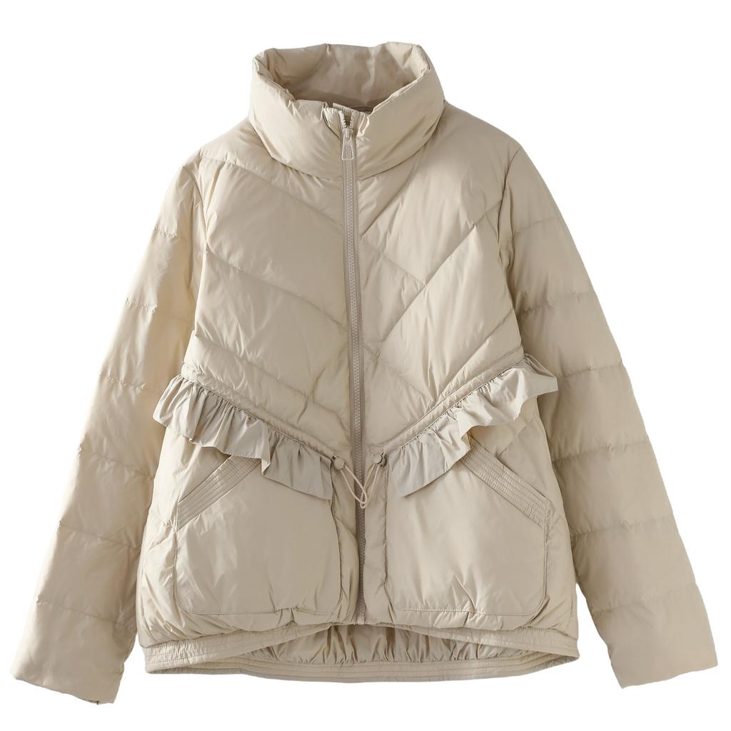Down jacket women's short model New Year's fashion lace stand-up collar loose small white duck down jacket trendy