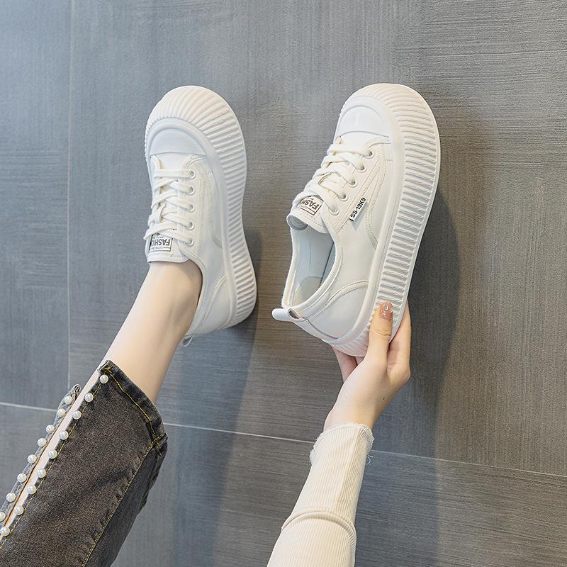 New Leather Little White Shoes Fisherman Platform Biscuit Board Shoes Niche Ugly Cute Breathable Versatile Casual Big Head Bread Shoes