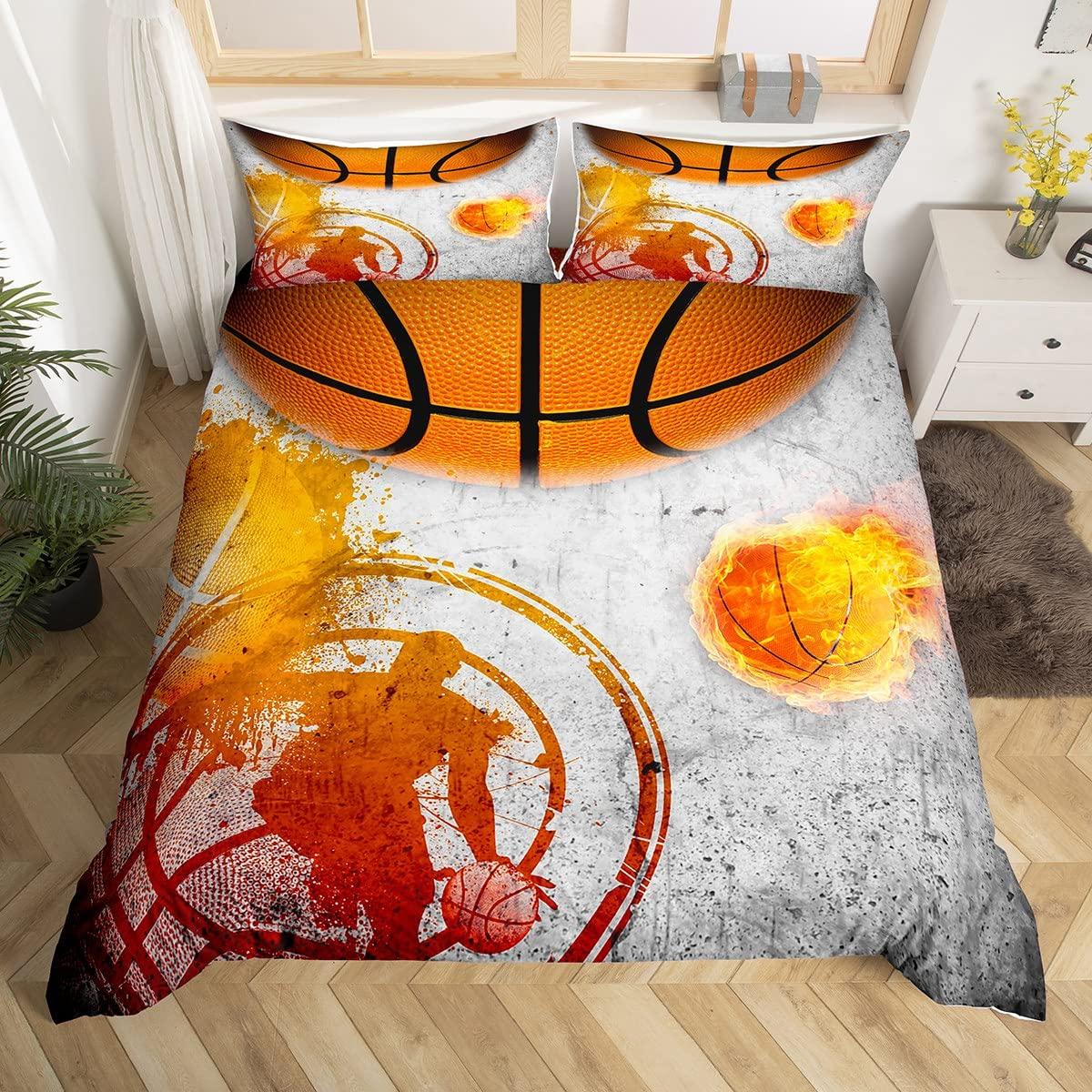 

Basketball Duvet Cover Set King Size,Tie Dye Bedding Set 3pcs for Kids Teens Room,Ball Sports Game Watercolor Comforter Cover EU Single(135x200cm)