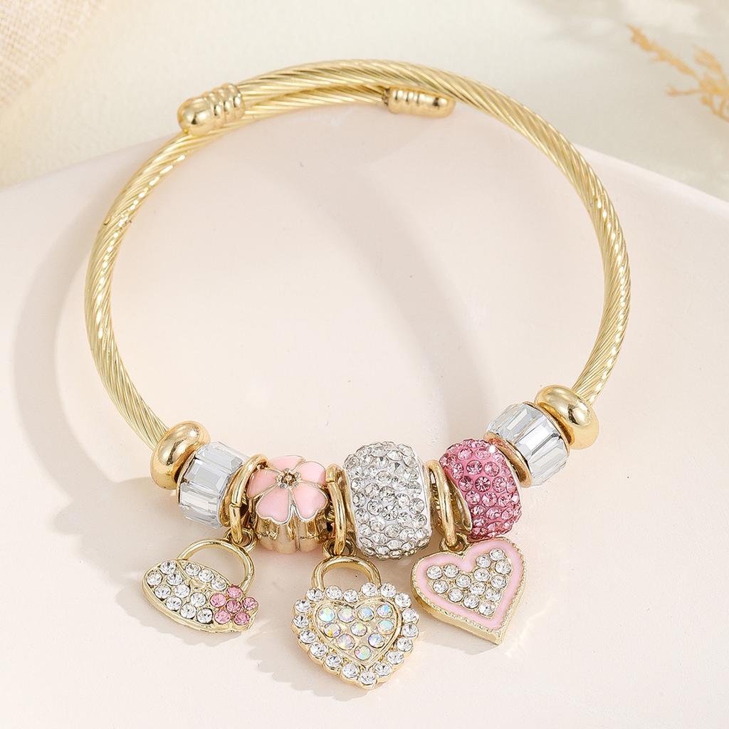 Bracelet DIY Inlaid Heart Pendant Adjustable Open Bangle