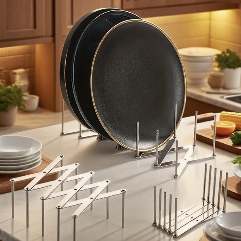 Adjustable Kitchen Rack Stainless Steel Dish Drainer Expandable Utensil Holder Pot Lid Organizer Space Saving Countertop Storage Shelf Drying Rack