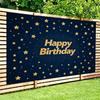Glitter Gold Star Birthday Tapestry, Dark Blue Starry Night Wall Hanging