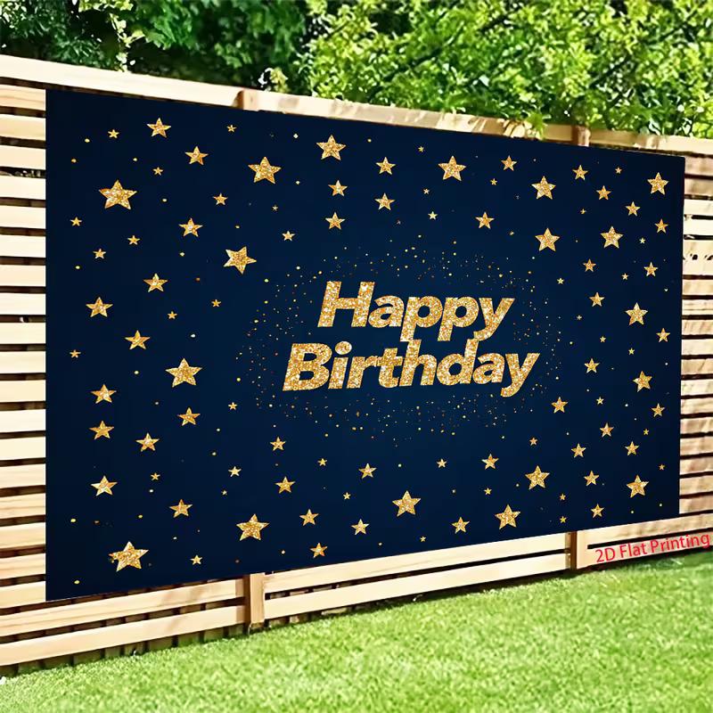 Glitter Gold Star Birthday Tapestry, Dark Blue Starry Night Wall Hanging