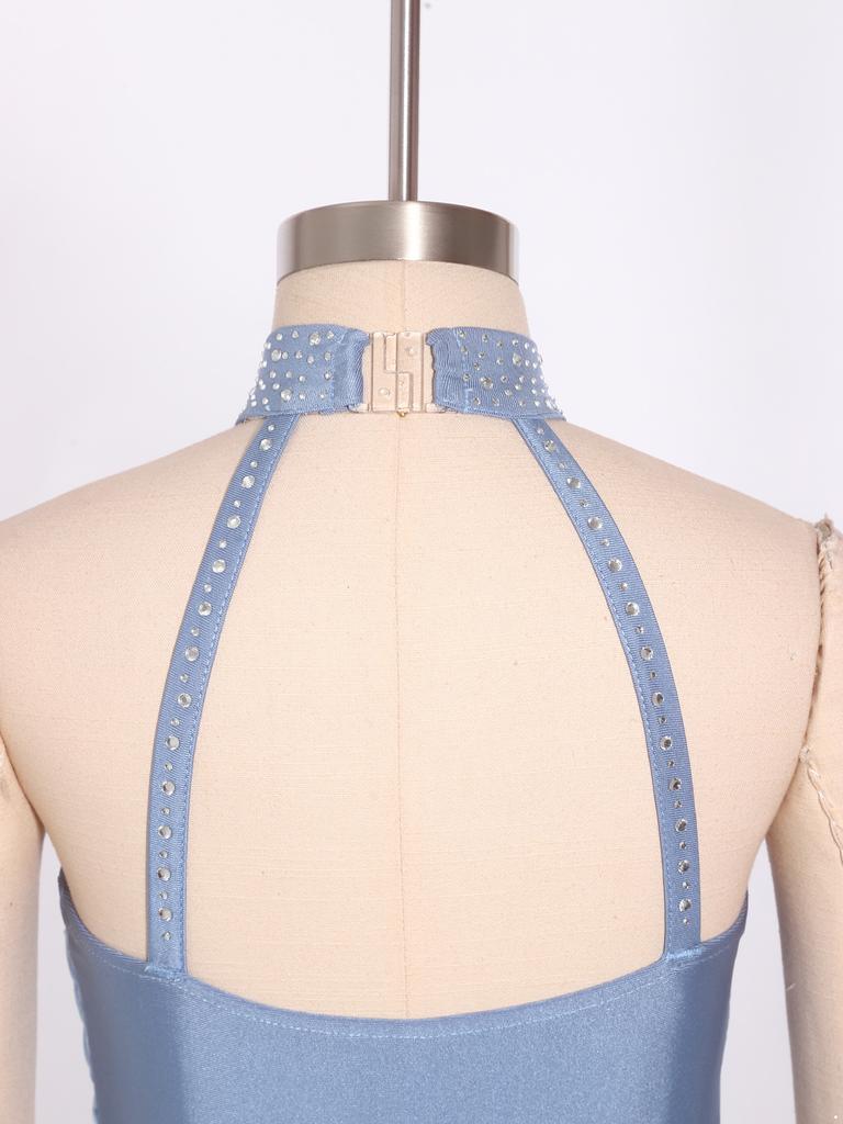 Tuta Larga da Ragazza Scollo all'Americana Senza Maniche Rucherata Rete Davanti Schiena con Laccetti Strass Costume da Ballo