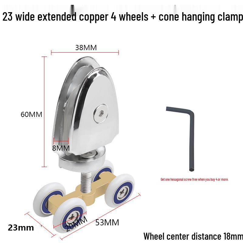 Glass Shower Sliding Door Wheel and Tapered Hanging Clip Pulley