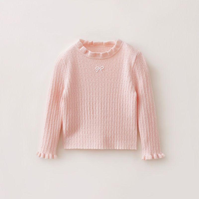 [Sheep Wool] Mark Jenny Girls  Lace Bow Knitwear Baby Sweater Autumn and Winter New Style 551822 Pink(-In Stock) 80((Recommended Height 74-80cm))