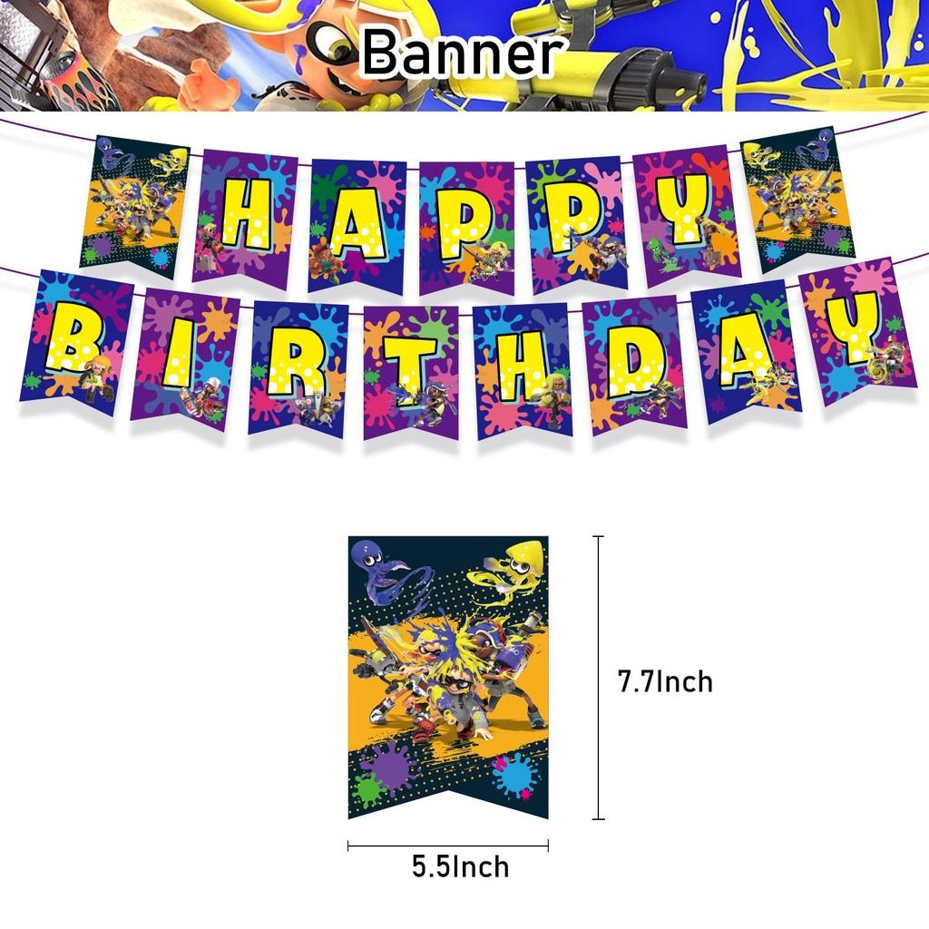 Splatoon3 Supplies Party Banner Cake Topper Balloons Kids Decoration Birthday