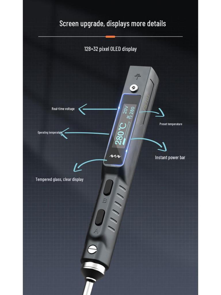 TS101 Starry Blue High-Power Smart Electric Soldering Iron - Portable One-Key Heat-Up Soldering Pen by Miniware