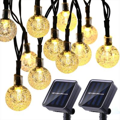 Novas luzes de corda solares à prova d'água de longa duração para exteriores - 40 pés, 50 luzes de bola de cristal LED alimentadas por energia solar para festa, casamento, festa