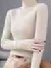 Women’s 2025 Autumn/Winter Pure Wool Sweater, Half-High Neck, Ribbed, Slim-Fit, Figure-Flattering with Cashmere Inner Layer